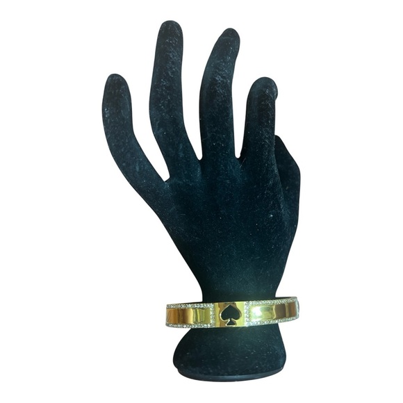 Kate Spade Hole Punch Pave Hinge Bangle Bracelet Gold Tone - Picture 2 of 10